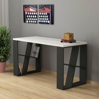 Dmora Escritorio Ishara, Escritorio Multiusos, Mesa De Oficina Para Pc, El Plan De Trabajo, 140x60 H75 Cm, Blanco Y Antracita - Dmora