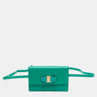 Ferragamo Vara Bow Green Leather Convertible Belt Bag