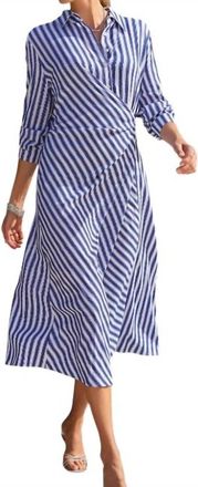 Tribal Long Sleeve Waist Wrap Dress In Blue