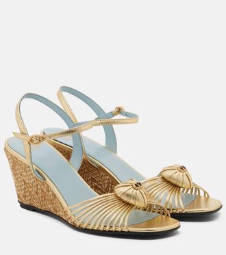 Valentino Garavani Coeur Royal metallic leather wedge sandals