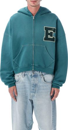 ERL Erl Letterman Zipped Hoodie In Green