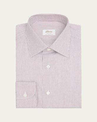 Brioni Mens Ventiquattro Cotton Multi-Stripe Dress Shirt