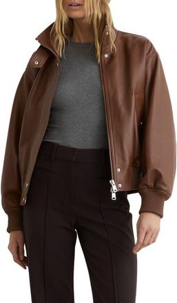 Reiss Cara Leather Bomber Jacket in Chestnut Brown at Nordstrom, Size 14 Us