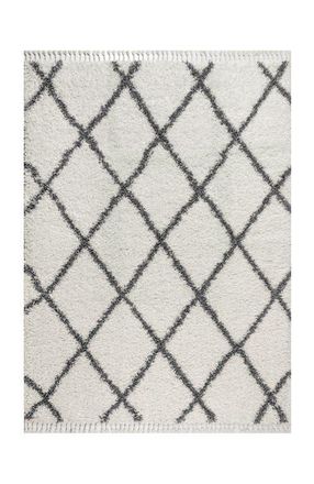 Jonathan Y Designs Mercer Shag Plush Tassel Moroccan Geometric Trellis Denim Area Rug in Cream/gray at Nordstrom, Size 3Ft 0In X 5Ft 0In