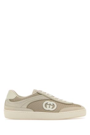 Gucci Cappuccino Fabric And Suede Sneakers