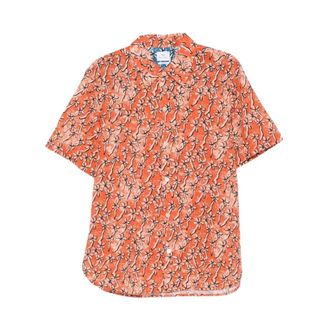 Paul Smith Field Floral Cotton Seersucker Shirt - Heren - Korte mouwen Overhemden - Oranje - S - Katoen - Overhemden