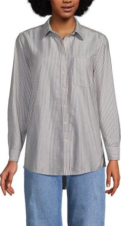 Lands End Oxford Shirt in Dark Walnut Brown Stripe at Nordstrom, Size Xx-Small