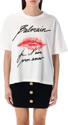 Balmain White Roundneck Printed T-Shirt