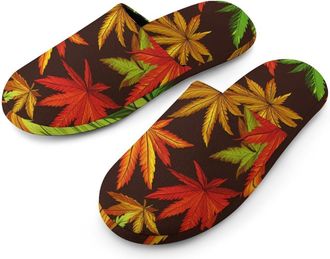 Generic Colorful Weeds Flannel Mens Slip-on Slippers Winter Warm House Shoes with Rubber Sole for Home Hotel