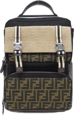 Fendi Brown Nylon Suede Canvas Leather Backpack (Pre-Owned)