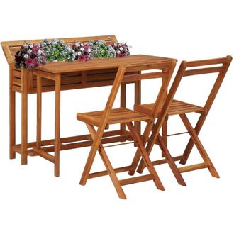 vidaXL Jardinera De Jard&iacute;n Con 2 Sillas Bistr&oacute; Madera Maciza De Acacia Vidaxl