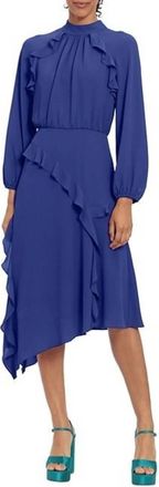 Donna Morgan Long Sleeve Mock Neck Ruffle Dress In Blue