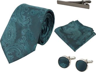 PAUL ANDREW Paisley Neck Tie Pocket Square Cuff Links