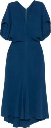 Victoria Beckham Kleedjes, Dames, Blauw, XS, Midi jurk met V-hals