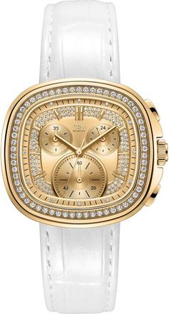 JBW Coast Chronograph Leather Strap Watch, 22mm x 42mm in Gold/white at Nordstrom