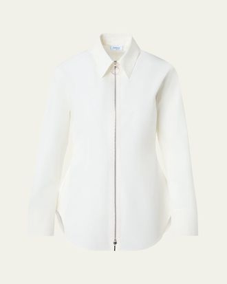 Akris Zip-Front Cotton Poplin Collared Shirt