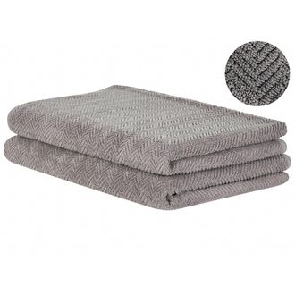 Beliani Beliani - Conjunto De 2 Toallas De Algod&oacute;n Gris Patr&oacute;n Chevron Textura Suave Ba&ntilde;o Mitiaro