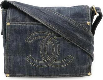 Chanel Pre-owned Denim Coco Mark Shoulder Bag Indigo - Dames - Vintage Schoudertas - Blauw - ONE Size - Denim - Vintage