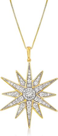 Ross-Simons Diamond Starburst Pendant Necklace in 18kt Gold Over Sterling