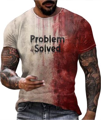 Generic Halloween Tshirt Men Bloody Short Sleeve Round Neck T Shirts Im Fine Bloody Shirts Im Ok Its Not My Blood Fine Shirt Tops UK Tee Blood Stain Creepy Sc