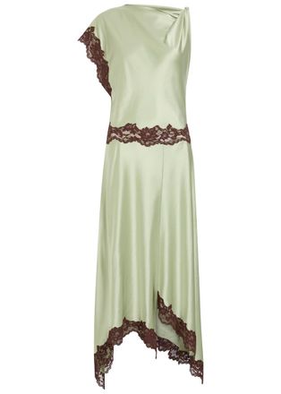 De La Vali DE LA Vali Adriana Asymmetric Satin Midi Dress - Light Green - 14 (UK14 / L)