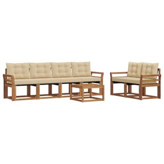 vidaXL Conjunto De Sof&aacute;s De Exterior Con Coj&iacute;n 7 Pcs Natural Y Beige Vidaxl