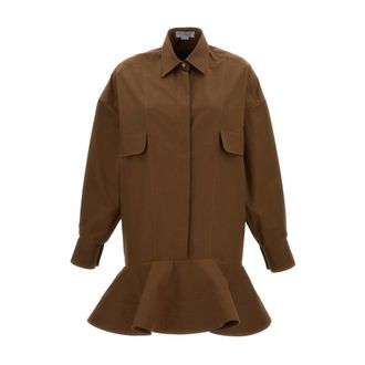 Stella McCartney Stella McCartney, Shirt Dresses, female, Brown, Size: 2XS Washed Cotton Peplum Shirt Dress