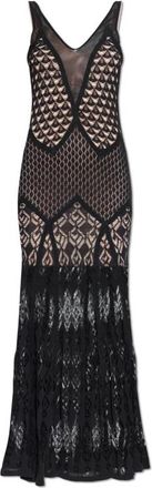 Blumarine Lange Jurk van Getextureerd Katoen - Dames - Maxi kleedjes - Zwart - S - Katoen - Kleedjes