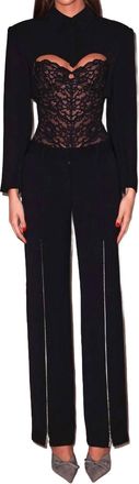 Fleur du Mal Cropped Heart Cut Blazer In Black