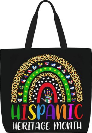 Generic Women Handbag National Hispanic Heritage Month Rainbow All Countries Flags Ladies Shopping Shoulder Bag Folding Reusable Crossbody Bags, For Christmas