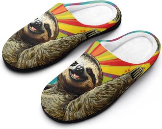 Generic Sloth Colorful Funny Mens Cotton Slippers Soft Non-Slip Rubber Sole House Slipper Indoor Outdoor