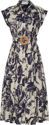 Cara Cara Octavia midi-jurk met ceintuur en bloemenprint - Wit