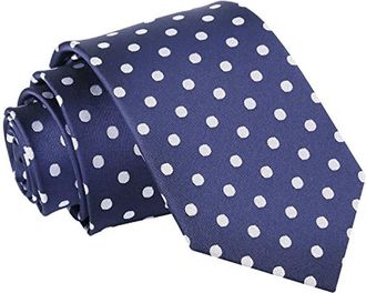 DQT Woven Polka Dot Classic Patterned Casual Slim Neck Tie for Men in Navy Blue