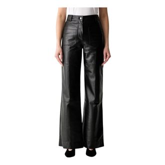 Victoria Beckham Alina Leren Broek - Dames - Leren Broeken - Zwart - M - Katoen - Broeken