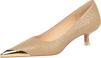 Generic Womens Pointed Toe Kitten Heels for Dressy, Closed Toe Pumps Shoes for Women, Comfortable Low Heel Wedding Guest Shoes Khaki