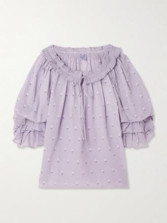 Thierry Colson Blusa In Voile Di Cotone Stampato Con Ruches E Laccetto Roussia - Viola