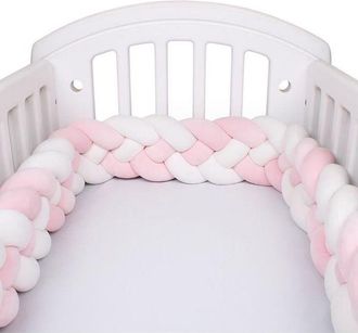 OEM Paracolpi Per Culla 3m, Cuscino A 4 Fili A Forma Di Serpente, Cuscino Intrecciato In Velluto, Protezione Per Neonati, Bianco + Bianco + Rosa + Rosa