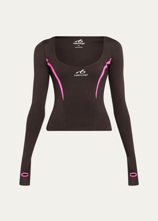 Balenciaga Scoop-Neck Cut Long-Sleeve Activewear Top