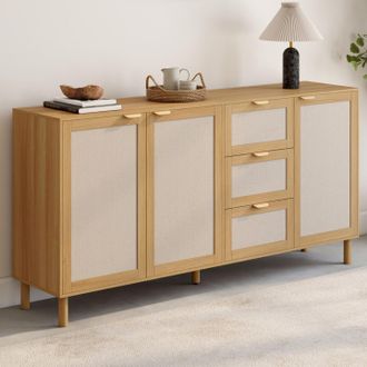 IDMarket Robin Aparador De 4 Puertas De 160 Cm En Madera Y Efecto Lino