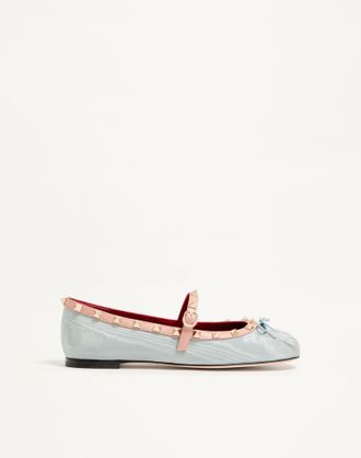 Valentino Garavani Mary-Jane Rockstud Ballerina in Moire Fabric 05mm Woman AZURE 35.5