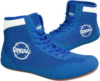 Generic Unisex Mesh Kickboxing Boots High Top Boxing Shoes for Fighting Muay Thai Lightweight Sparring Bodybuilding Footwear,Blue,8.5 UK