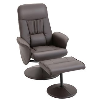 HOMCOM PU Leather 2 Pcs Reclining Armchair w/ Ottoman 360&deg; Swivel Brown | TJ Hughes