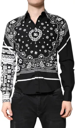Dolce & Gabbana Black White Bandana MARTINI Casual Mens Shirt (Pre-Owned)