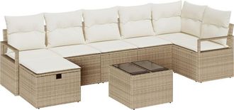 vidaXL Garden Sofa Set with Cushion 8 pcs Beige Poly rattan Vidaxl