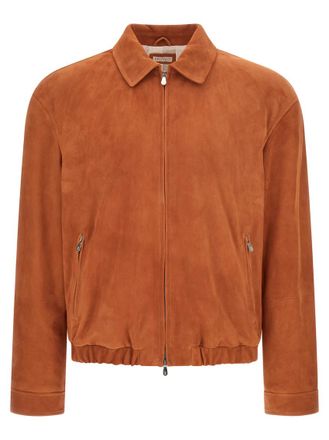 Brunello Cucinelli Orange Solid Shirt Collar Jacket