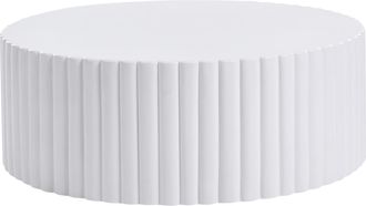 Beliani Mesa De Centro Decorativa Tablero Redondo De Fibra De Vidrio Y Mgo Resistente A Los Rayos Uv A Las Manchas Al &Oacute;xido Al Agua Y Al Viento Moderna Blanco