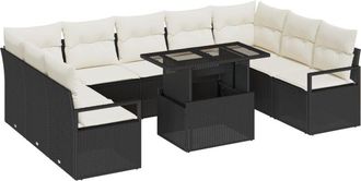 vidaXL Garden Sofa Set with Storage 10 pcs Black Poly rattan Vidaxl