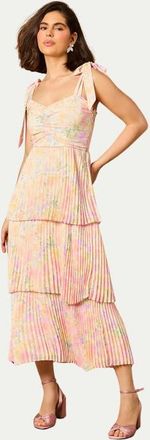 Oasis Pleated Tie Shoulder Midi Dress in Multi at Nordstrom, Size 10