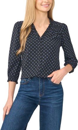 CeCe by Cynthia Steffe Print Ruffle Top in Rich Black at Nordstrom, Size X-Large