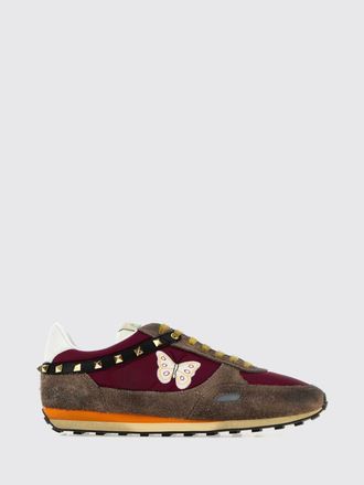 Valentino Garavani Stud Up Suede and Nylon Sneakers with Butterfly Embroidery